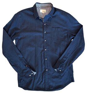 Craft + Flow Men’s Medium Navy Blue Button-Down Shirt Long Sleeve Geometric